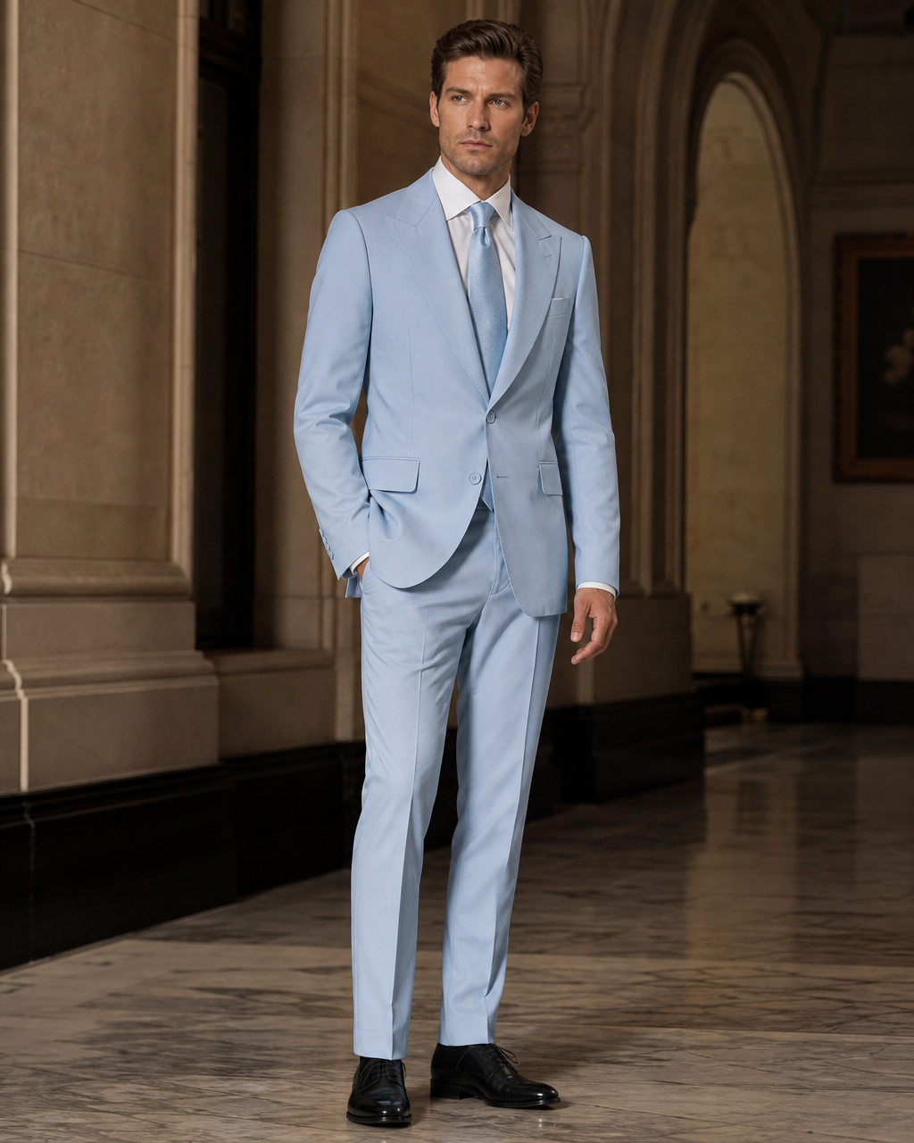 Powder Blue Cotton Beach Wedding Suit - Custom Made to Measure side back view