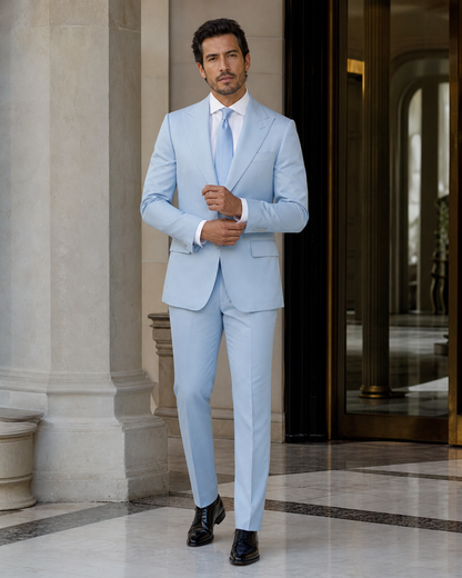 Powder Blue Cotton Outdoor Wedding Suit - Custom Made to Measure front view