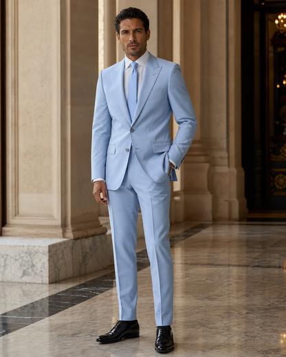 Powder Blue Cotton Outdoor Wedding Suit - Custom Made to Measure side back view