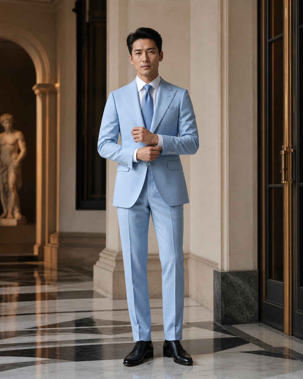 Powder Blue Cotton Summer Suit - Custom Made to Measure front view