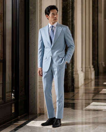 Powder Blue Cotton Summer Suit - Custom Made to Measure side back view