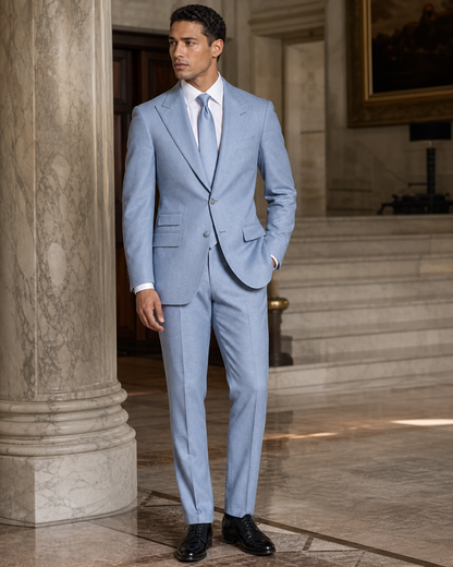 Powder Blue Flannel Winter Suit - Custom Made to Measure side back view
