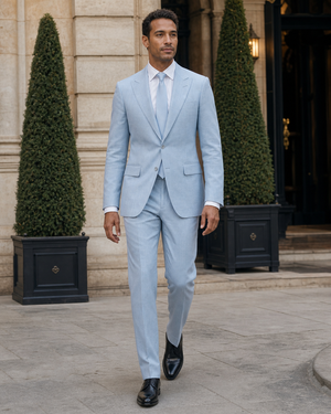 Powder Blue Linen Peak Lapel Suit — Custom Made to Measure — 1