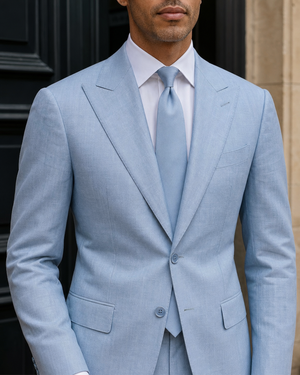 Powder Blue Linen Peak Lapel Suit — Custom Made to Measure — 4