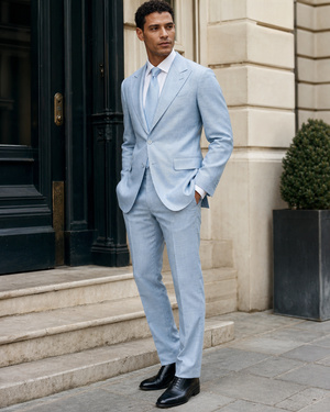 Powder Blue Linen Peak Lapel Suit — Custom Made to Measure — 3