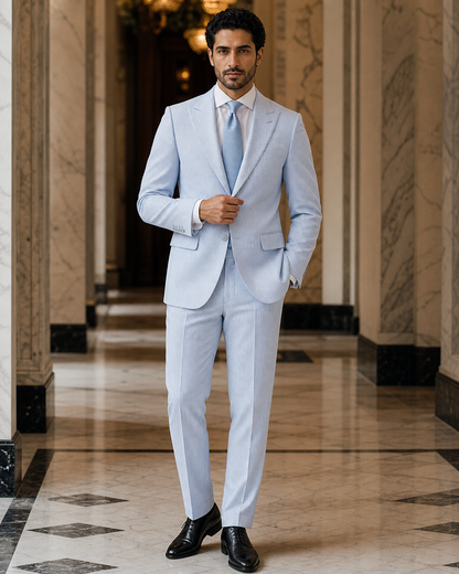 Powder Blue Seersucker Beach Wedding Suit - Custom Made to Measure front view