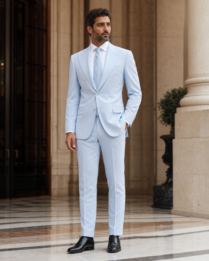 Powder Blue Seersucker Beach Wedding Suit - Custom Made to Measure side back view