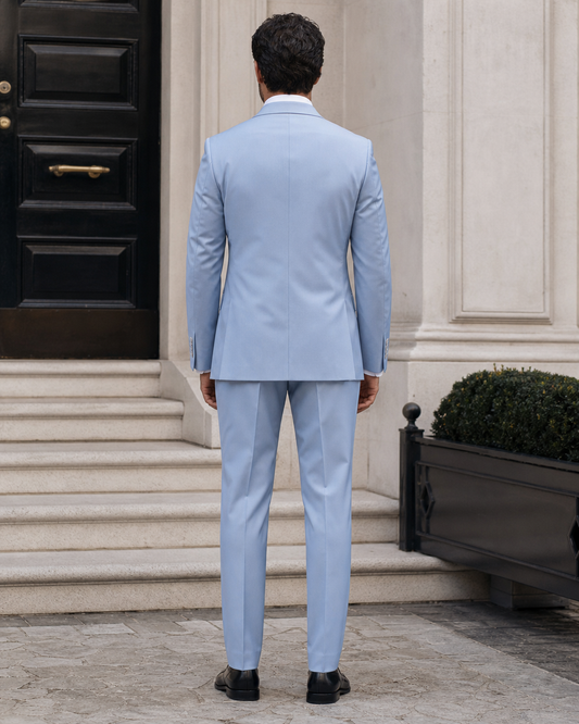 Powder Blue Silk Blend Peak Lapel Suit - Custom Made to Measure back view