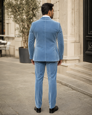 Powder Blue Velvet Shawl Lapel Suit — Custom Made to Measure — 2