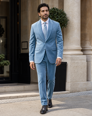 Powder Blue Velvet Shawl Lapel Suit — Custom Made to Measure — 1