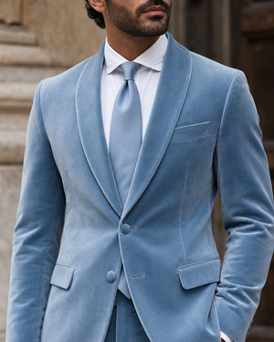 Powder Blue Velvet Shawl Lapel Suit — Custom Made to Measure — 4