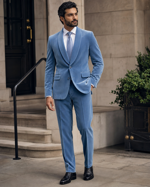 Powder Blue Velvet Shawl Lapel Suit — Custom Made to Measure — 3