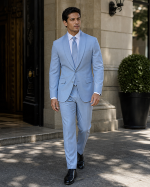 Powder Blue Wool Shawl Lapel Suit — Custom Made to Measure — 1