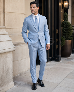Powder Blue Wool Shawl Lapel Suit — Custom Made to Measure — 3