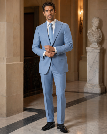 Powder Blue Wool Winter Suit - Custom Made to Measure front view