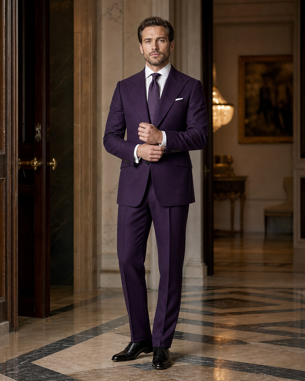 Purple Cashmere Blend Winter Suit - Custom Made to Measure front view
