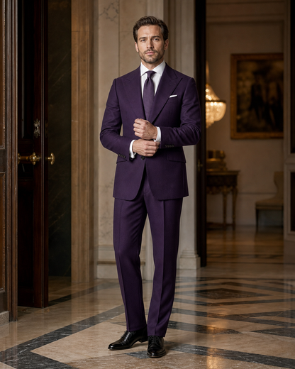 Purple Cashmere Blend Winter Suit - Custom Made to Measure front view