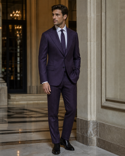 Purple Cashmere Blend Winter Suit - Custom Made to Measure side back view