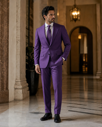 Purple Cotton Beach Wedding Suit - Custom Made to Measure side back view