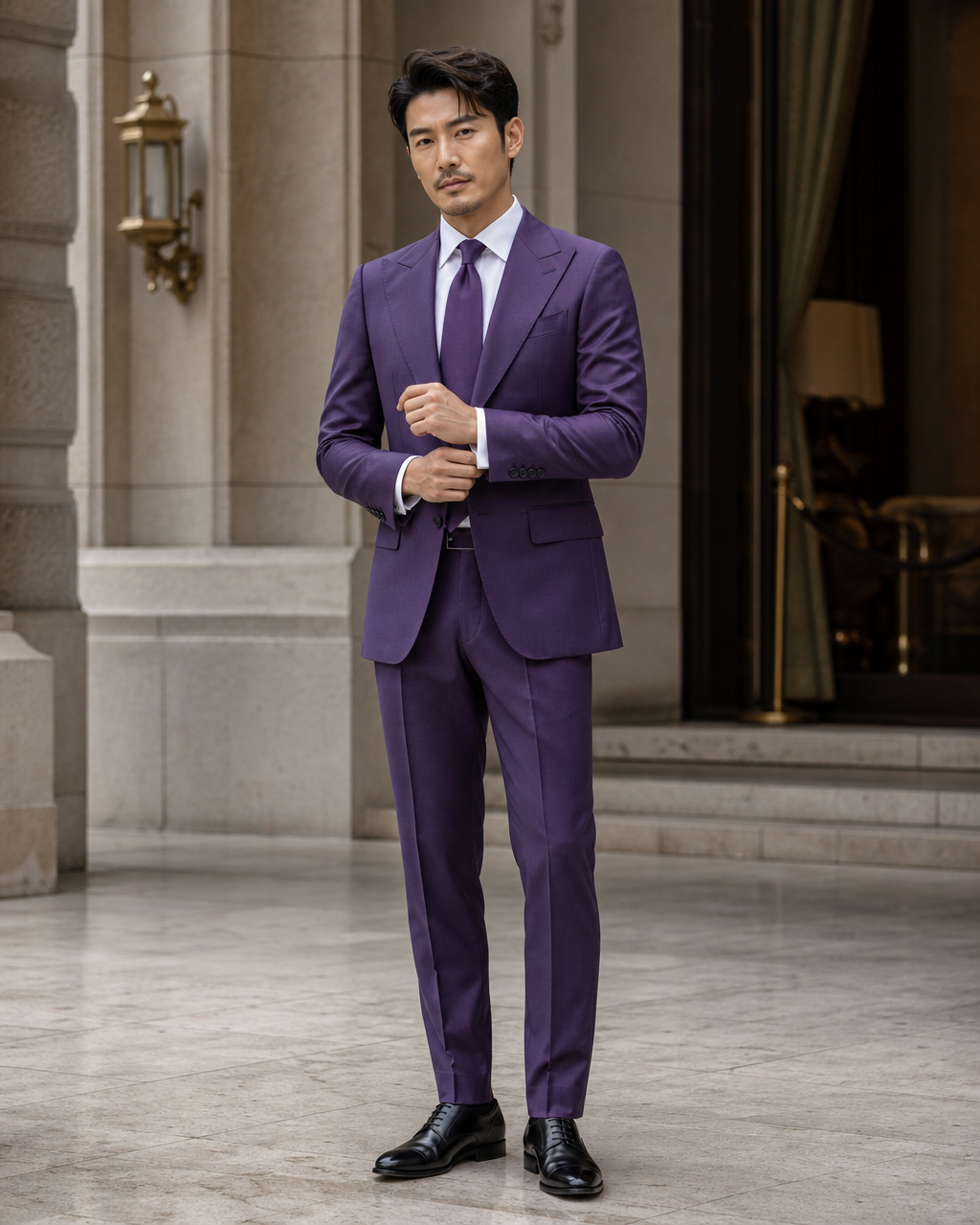 Purple Cotton Outdoor Wedding Suit - Custom Made to Measure front view