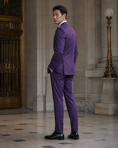 Purple Cotton Outdoor Wedding Suit - Custom Made to Measure side back view