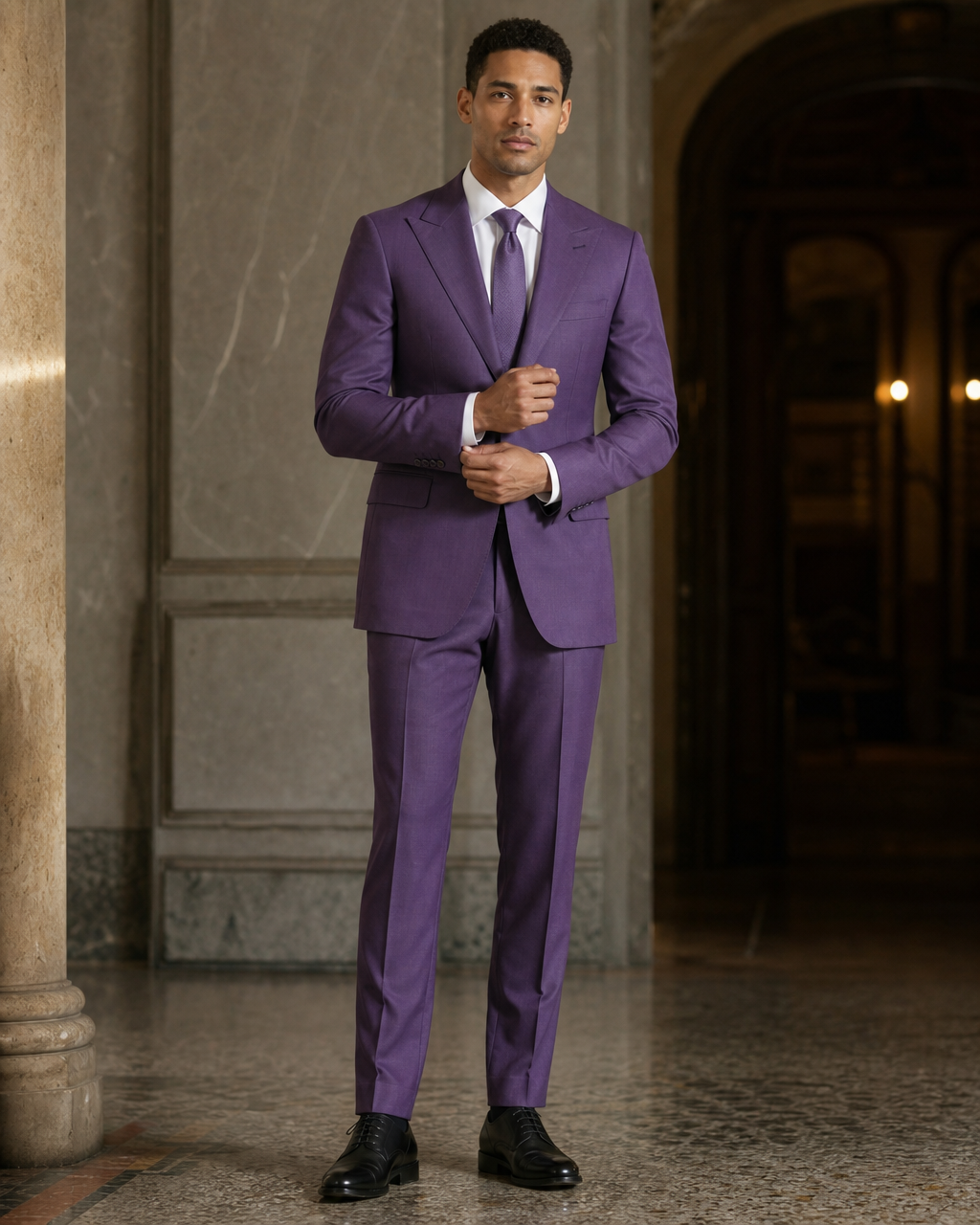 Purple Cotton Summer Suit - Custom Made to Measure front view