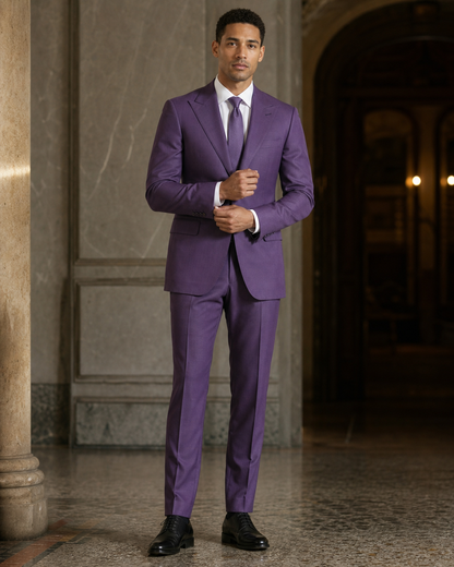 Purple Cotton Summer Suit - Custom Made to Measure front view