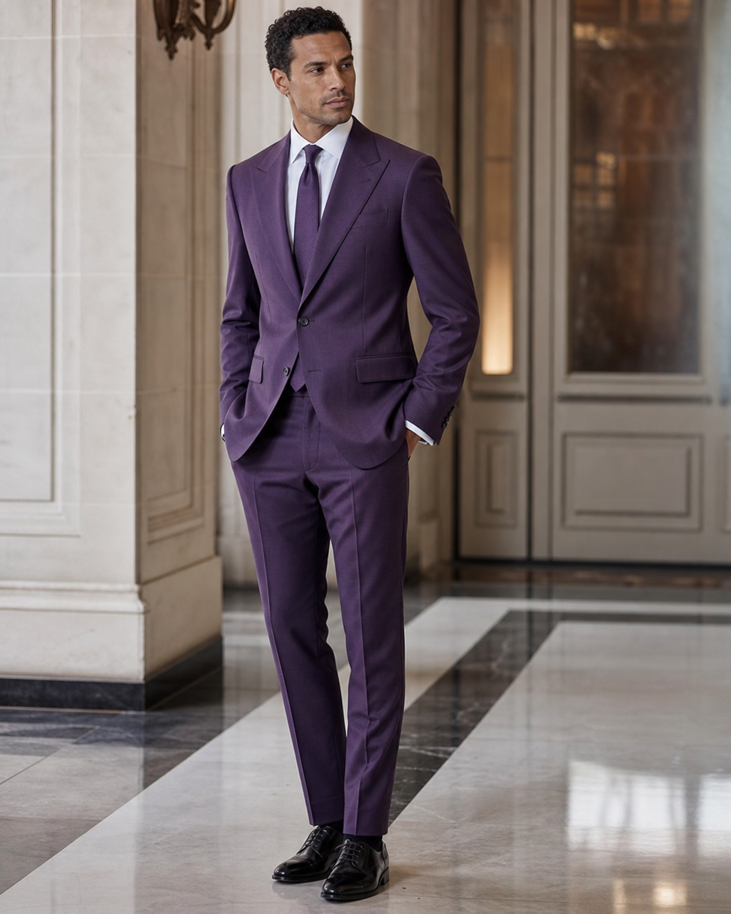 Purple Cotton Summer Suit - Custom Made to Measure side back view