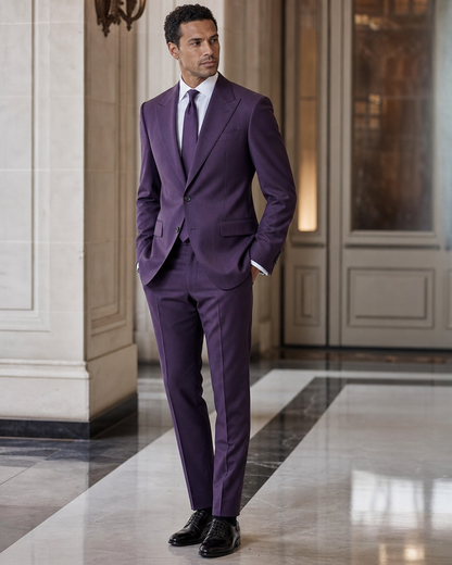 Purple Cotton Summer Suit - Custom Made to Measure side back view