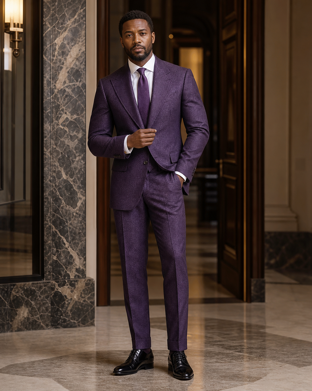 Purple Herringbone Winter Suit - Custom Made to Measure front view