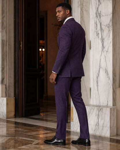Purple Herringbone Winter Suit - Custom Made to Measure side back view