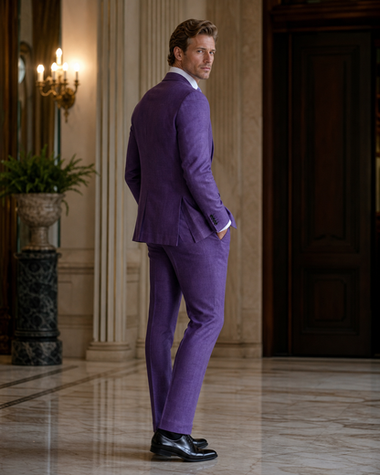 Purple Linen Beach Wedding Suit - Custom Made to Measure side back view
