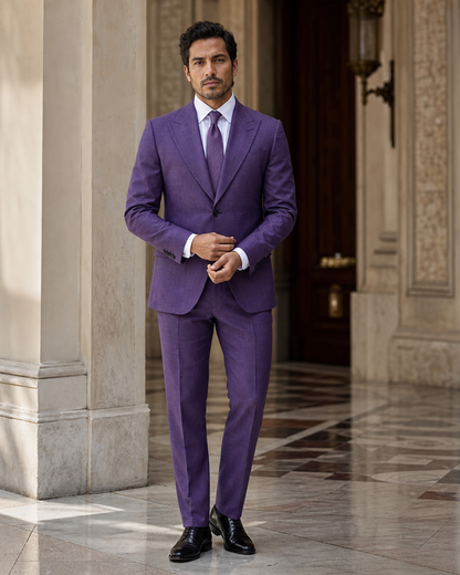 Purple Linen Outdoor Wedding Suit - Custom Made to Measure front view