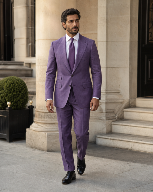 Purple Linen Peak Lapel Suit - Custom Made to Measure front view