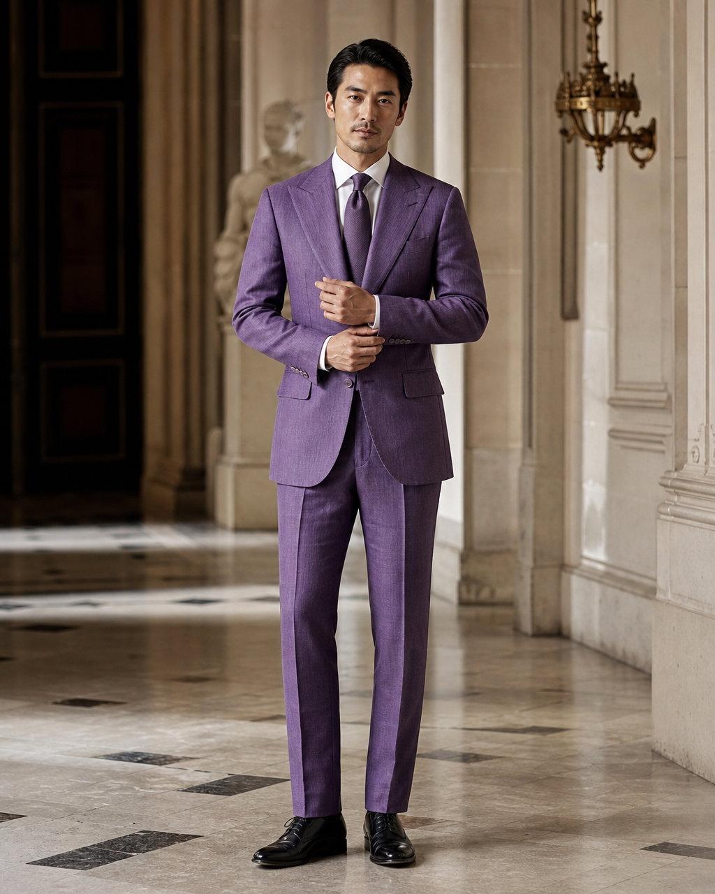 Purple Linen Summer Suit - Custom Made to Measure front view