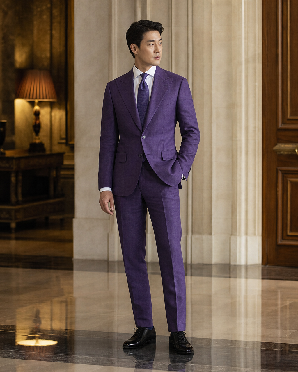 Purple Linen Summer Suit - Custom Made to Measure side back view