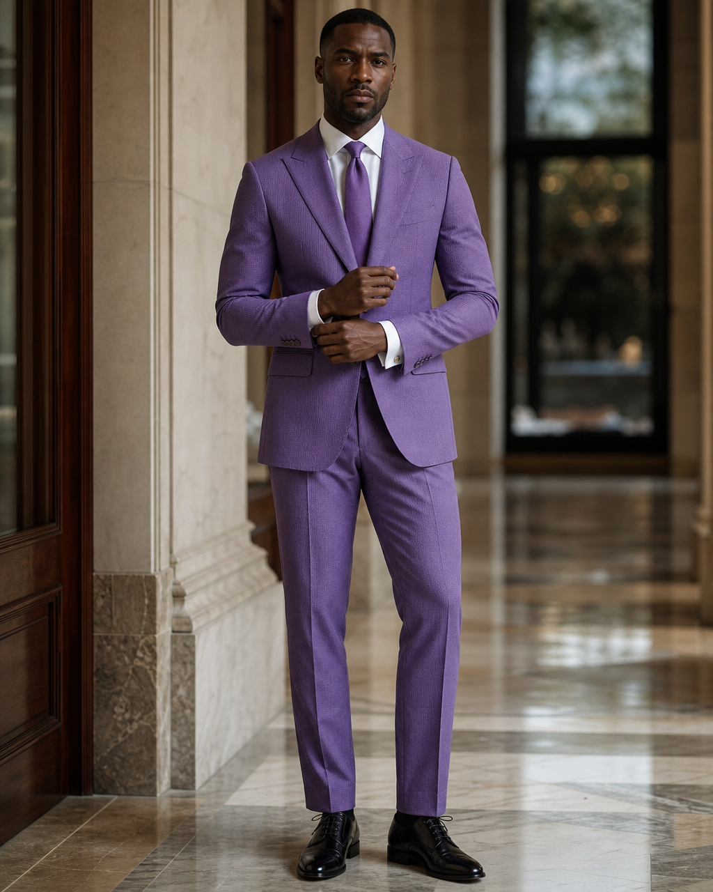 Purple Seersucker Beach Wedding Suit - Custom Made to Measure front view