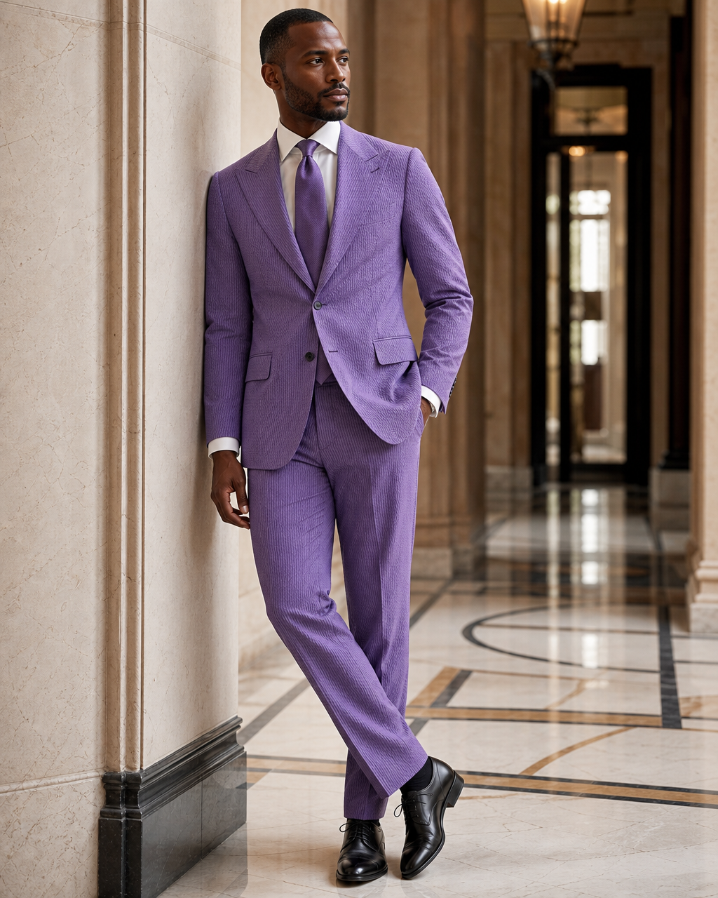 Purple Seersucker Beach Wedding Suit - Custom Made to Measure side back view