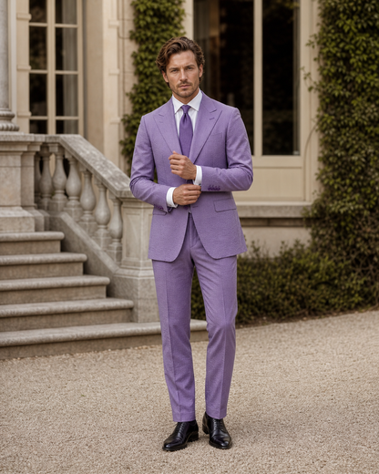 Purple Seersucker Outdoor Wedding Suit — Custom Made to Measure front view