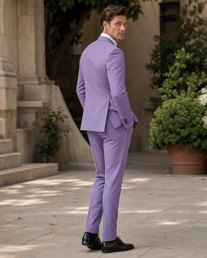 Purple Seersucker Outdoor Wedding Suit — Custom Made to Measure side back view