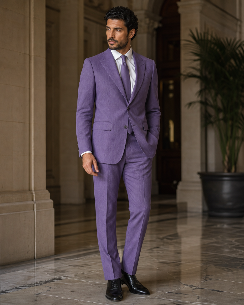 Purple Seersucker Summer Suit - Custom Made to Measure side back view