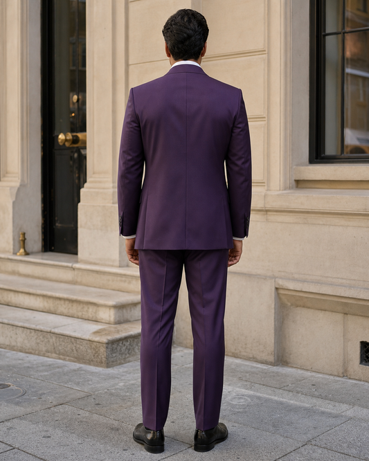 Purple Silk Blend Peak Lapel Suit - Custom Made to Measure back view
