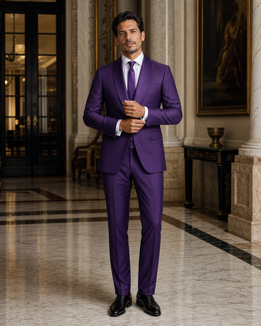 Purple Silk Blend Shawl Lapel Suit - Custom Made to Measure front view