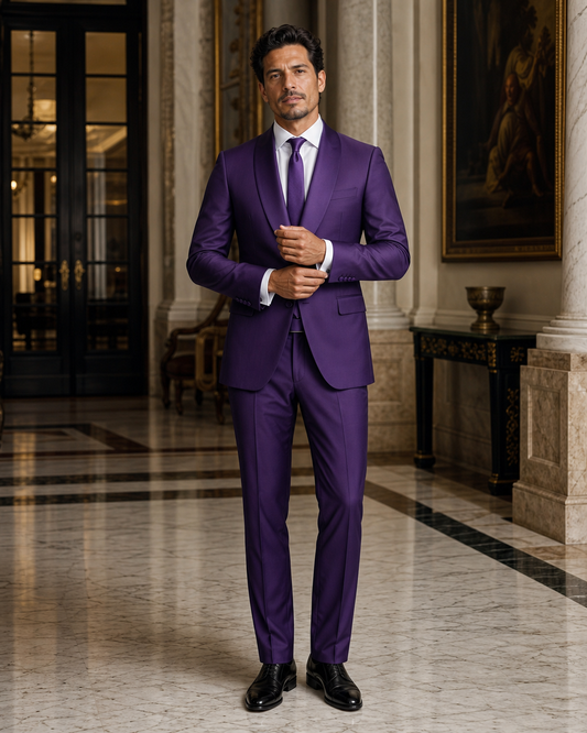 Purple Silk Blend Shawl Lapel Suit - Custom Made to Measure front view