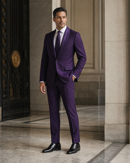 Purple Silk Blend Shawl Lapel Suit - Custom Made to Measure side back view