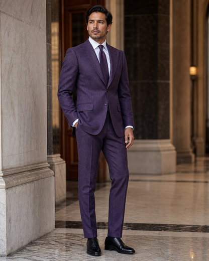 Purple Tweed Winter Suit - Custom Made to Measure side back view