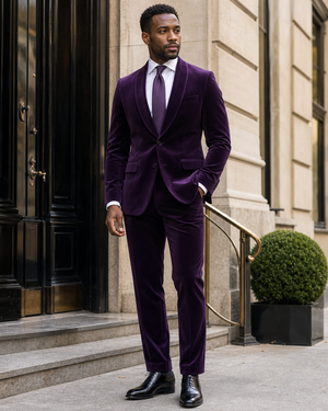 Purple Velvet Shawl Lapel Suit — Custom Made to Measure — 3