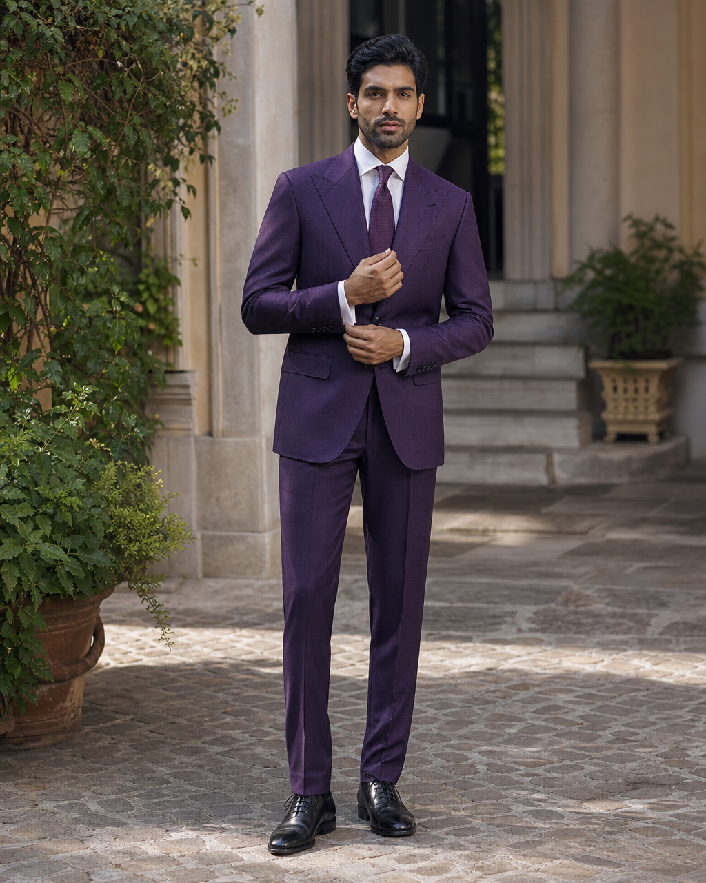 Purple Wool Outdoor Wedding Suit — Custom Made to Measure front view