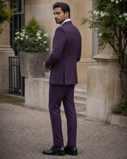 Purple Wool Outdoor Wedding Suit — Custom Made to Measure side back view