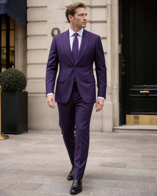 Purple Wool Shawl Lapel Suit - Custom Made to Measure front view
